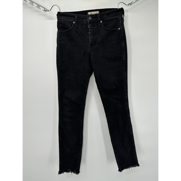 Madewell 10" High-Rise Skinny Black Jeans Button Fly Raw Hem Women Size 26p - Picture 13 of 13